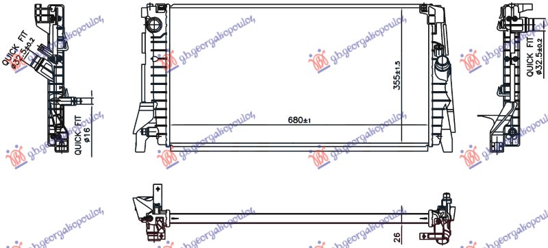 HLADNJAK MOTORA 1.5/1.6/3.0 (118i/120i/125i/135i-M) BENZIN - 2.0 (120d/125d) DIZEL (AUTO) (600x334x32)